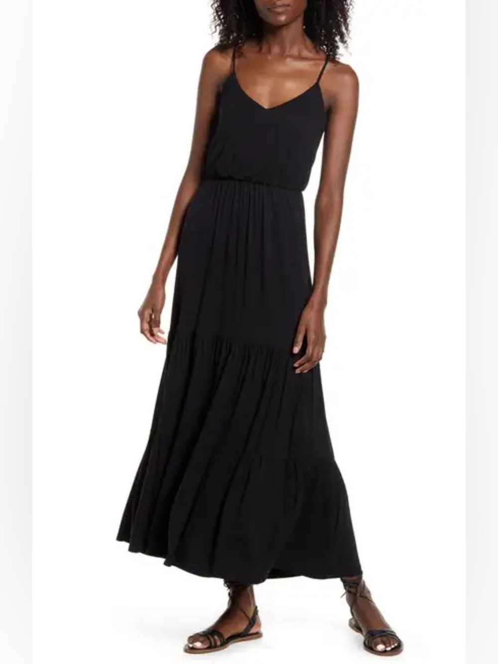 NWT All in Favor Tiered Cami Maxi Dress in Black